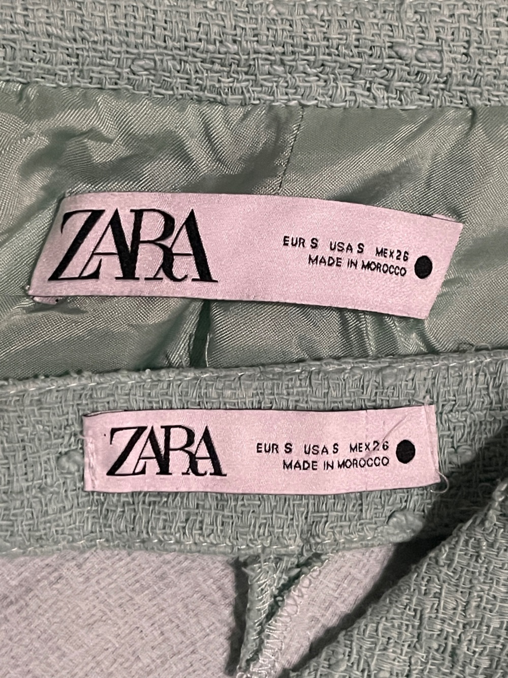 ZARA Aquamarine Turquoise Teal Green Blue Textured Jacket Tweed Skirt Set Small - Picture 3 of 14